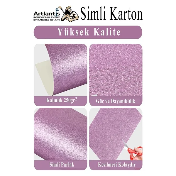 Simli Karton 50x70 Cm 10 Renk 1 Paket 10 Lu Simli Karton Parıltılı Kağıt Anasınıfı Kreş Etkinlik Proje Dekoratif - Görsel 6