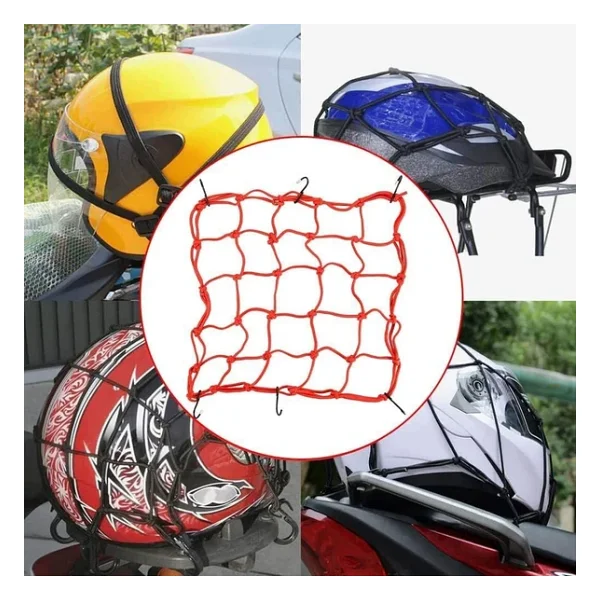 Motosiklet Kask Filesi - 6 Kanca Kırmızı 1 Metre Esneyebilir - Görsel 6