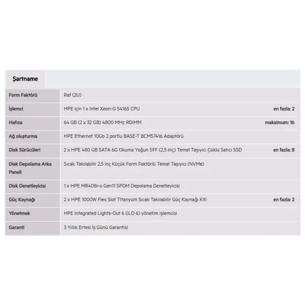Hpe Dl380 Gen11 5416s-64gb-2x480gb SSD-2u P81784 - Görsel 3
