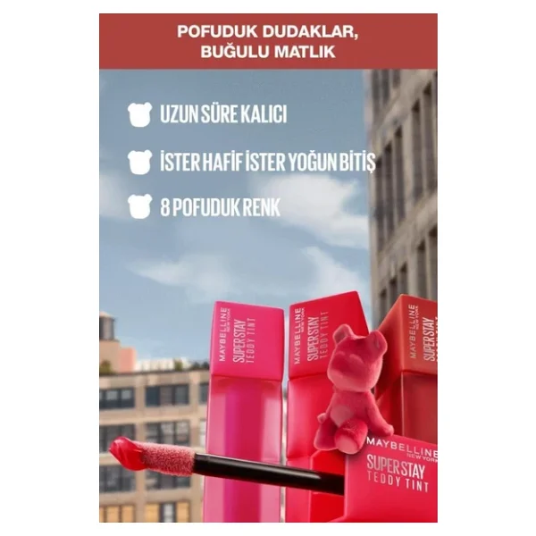 Maybelline New York Super Stay Teddy Tint Mat 50 Wild At Heart Likit Ruj - Görsel 6