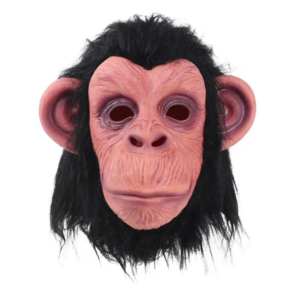 Siyah Sacli Kafaya Tam Gecmeli Lateks Sempanze Maskesi - Lateks Maymun Orangutan Goril Maske Et Maske - Görsel 2