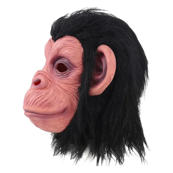 Siyah Sacli Kafaya Tam Gecmeli Lateks Sempanze Maskesi - Lateks Maymun Orangutan Goril Maske Et Maske - Görsel 5