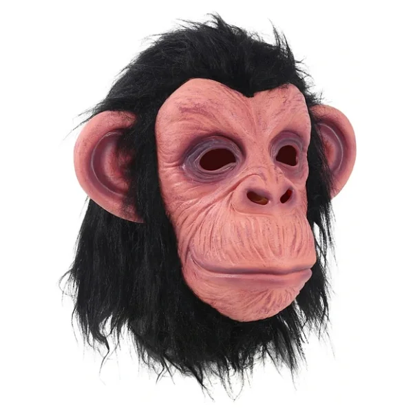 Siyah Sacli Kafaya Tam Gecmeli Lateks Sempanze Maskesi - Lateks Maymun Orangutan Goril Maske Et Maske - Görsel 3