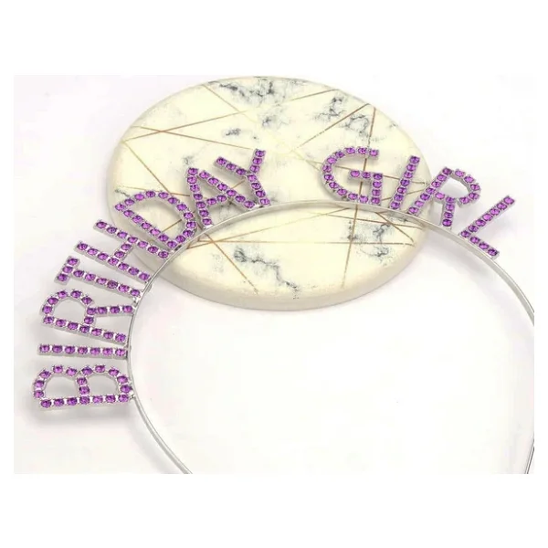 Mor Renk Kristal Taşlı Parlak Birthday Girl Yazılı Taç 16x17 Cm - Görsel 3