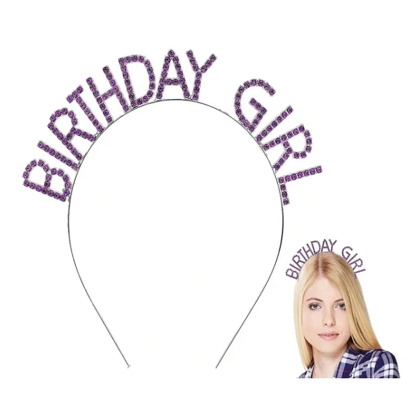 Mor Renk Kristal Taşlı Parlak Birthday Girl Yazılı Taç 16x17 Cm - Görsel 5