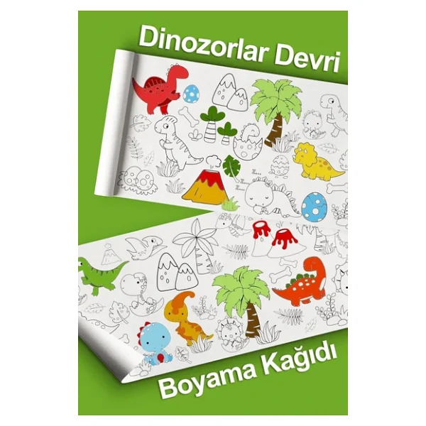 Dinozor Temalı Dev Boyama Kağıdı 2 Metre Sevimli Dinozorlar Aktivite Rulosu - Çocuk Eğitici Rulo - -- - Görsel 4