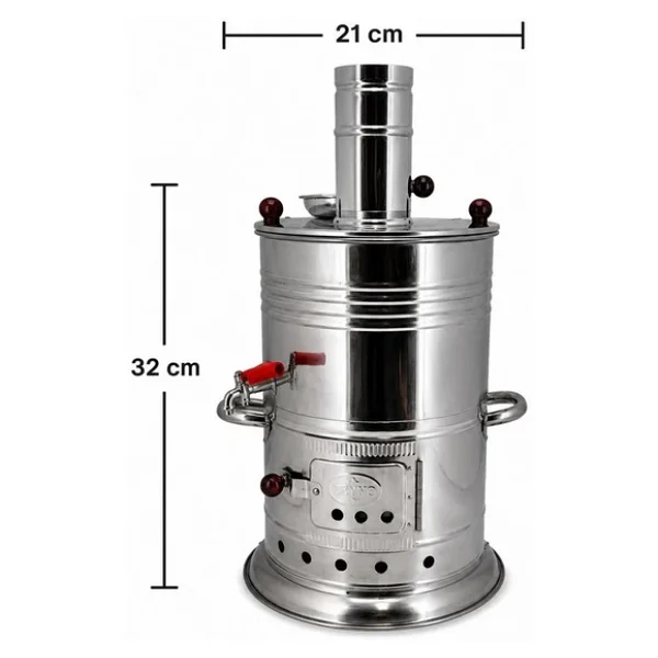 Paslanmaz 304 Çelik 5 Litre Çift Hazneli Demlikli Semaver - Görsel 6