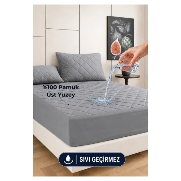 Formeya Pamukkale Renkli Alez Kahverengi %100 Pamuk Kapitone Sıvı Geçirmez Alez Çarşaf Fitted (16 Ebat) - Görsel 3