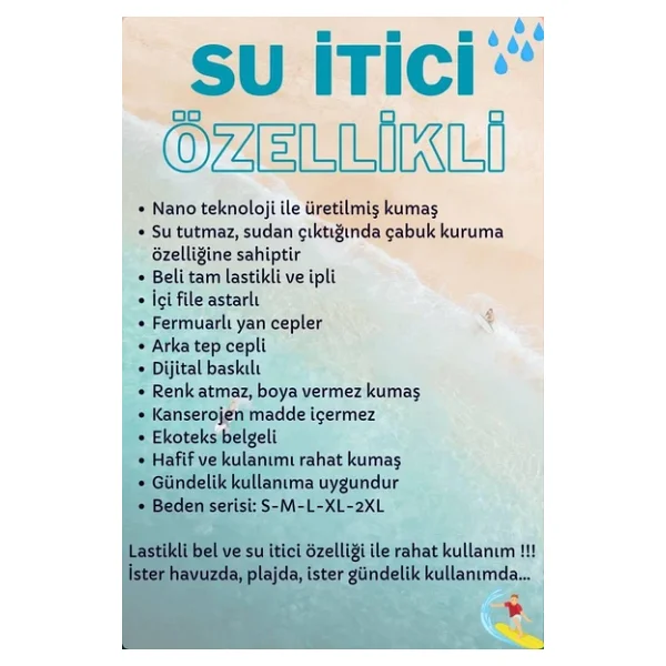 Uzun Boy Model Su İtici Özellikli Dijital Baskılı Erkek Plaj Deniz Şort Mayo 237-Lacivert - Görsel 9