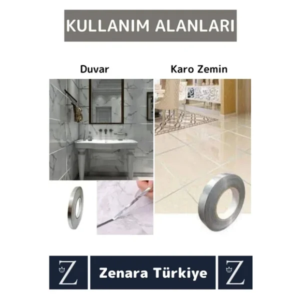 Premium Güçlü Kendinden Yapışkanlı Su Geçirmez Fayans Arası Şerit Derz Bant 0.5 Cm X 50 Metre 2 Adet - Görsel 3