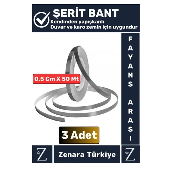 Premium Güçlü Kendinden Yapışkanlı Su Geçirmez Fayans Arası Şerit Derz Bant 0.5 Cm X 50 Metre 3 Adet - Görsel 5