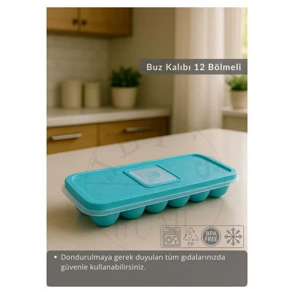 4'lü Set Buz Kalıbı 12 Bölmeli Esnek Silikon Buz Küpü Bpa Free Kare Bas Parmak Buzluk Çapı 3,5 Cm Mavi - Görsel 5
