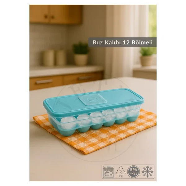 4'lü Set Buz Kalıbı 12 Bölmeli Esnek Silikon Buz Küpü Bpa Free Kare Bas Parmak Buzluk Çapı 3,5 Cm Mavi - Görsel 4