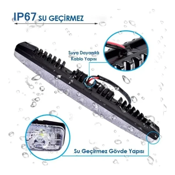 Mega Oto Market 12v 9 Ledli 36w Beyaz Gündüz Ledi - Sarı Sinyalli Ip4 Metal Kasa - Görsel 5
