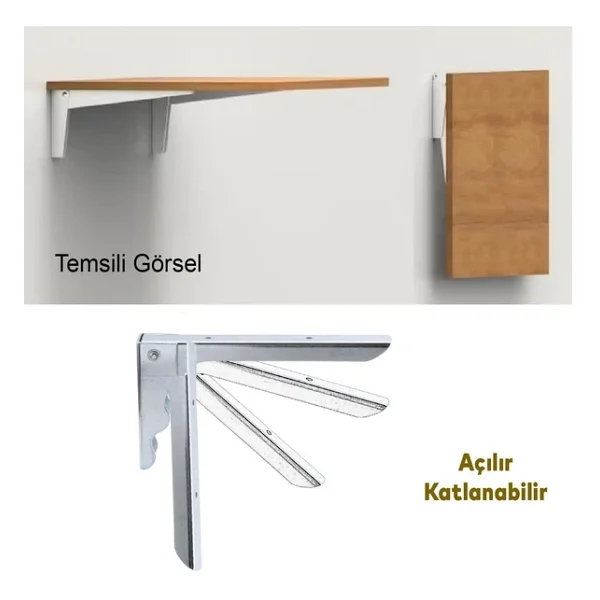 Duvara Monteli Balkon Masası Sehpası Montajı Metal Katlanır Raf Altı Ayağı 18 X 10 Cm (2 Adet) - Görsel 5