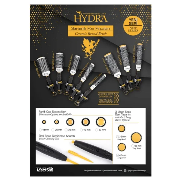 Hydra Professional Line Uzun Saplı Seramik Fön Fırçası HD-2414 - Görsel 2