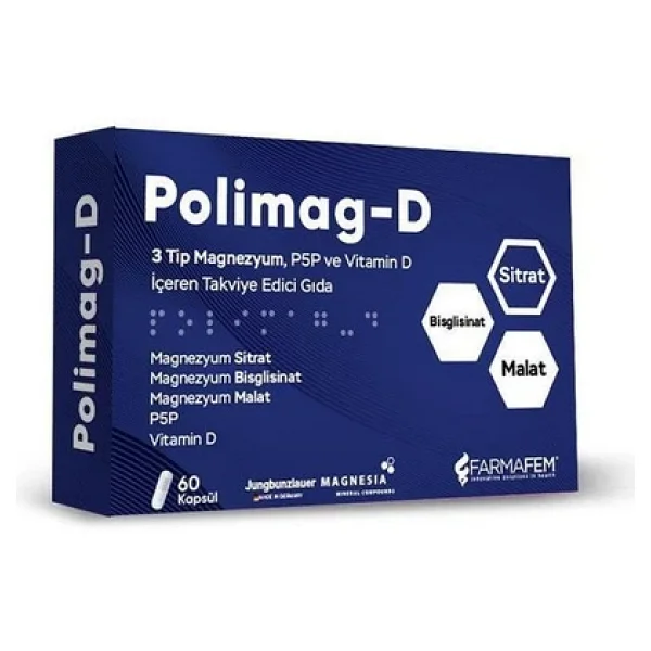 Farmafem Polimag-D 3 Tip Magnezyum P5p Vitamin D 60 Kapsül - Görsel 4