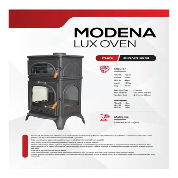 Flamestove Fs-024 Modena Lüx Oven Döküm Soba - Görsel 4