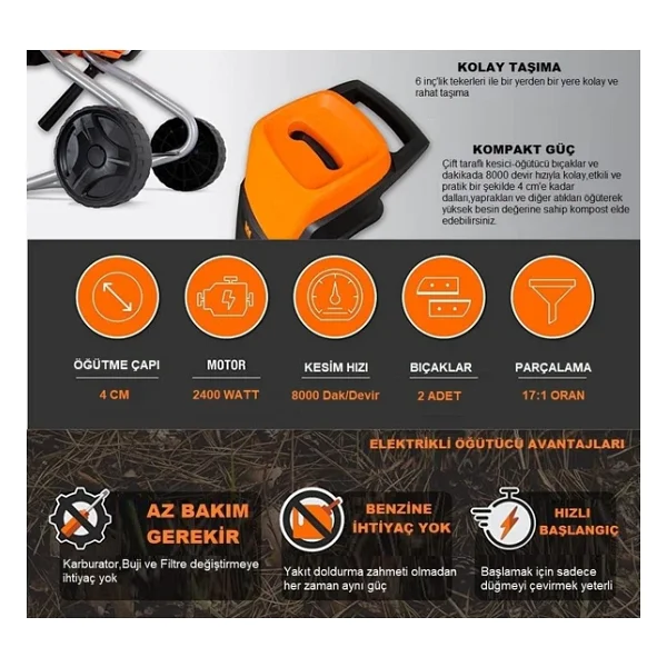 Garden Pro Zf-5120 Elektrikli Dal Öğütme Makinesi - Görsel 5