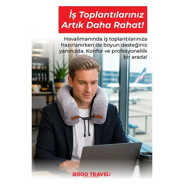 Viscofoam Lux Ortopedik Seyahat Yastığı Visco Boyun Destekli Seyahat Yastığı - Gri Ergo Travel - Görsel 5