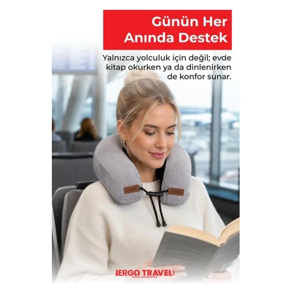 Viscofoam Lux Ortopedik Seyahat Yastığı Visco Boyun Destekli Seyahat Yastığı - Gri Ergo Travel - Görsel 4