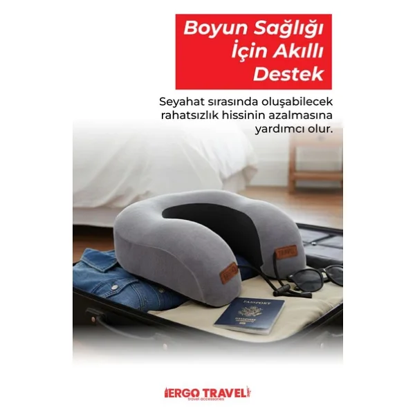 Viscofoam Lux Ortopedik Seyahat Yastığı Visco Boyun Destekli Seyahat Yastığı - Gri Ergo Travel - Görsel 6