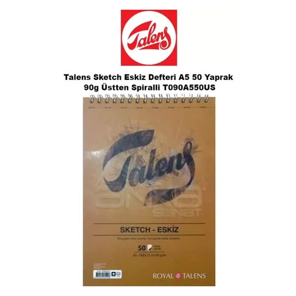 Talens Sketch Eskiz Defteri A5 50 Yaprak 90g Üstten Spiralli T090a550us - Görsel 3