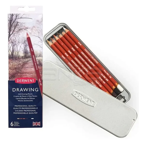 Derwent Drawing Metal Kutu 6'lı Yağlı Eskiz Kalem Seti - Görsel 5
