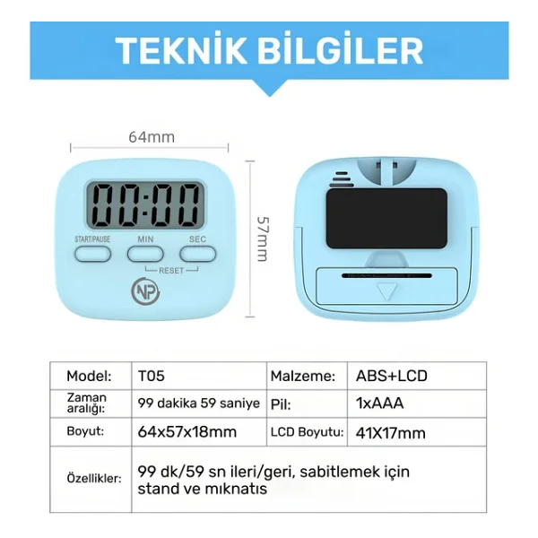 Storemax Npo Npt05m Mutfak,Ders,Yemek Için 99:59dk Dijital Alarm Kronometre,Pomodoro Öğrenci Motivasyon Saati - 01-Siyah - Görsel 7