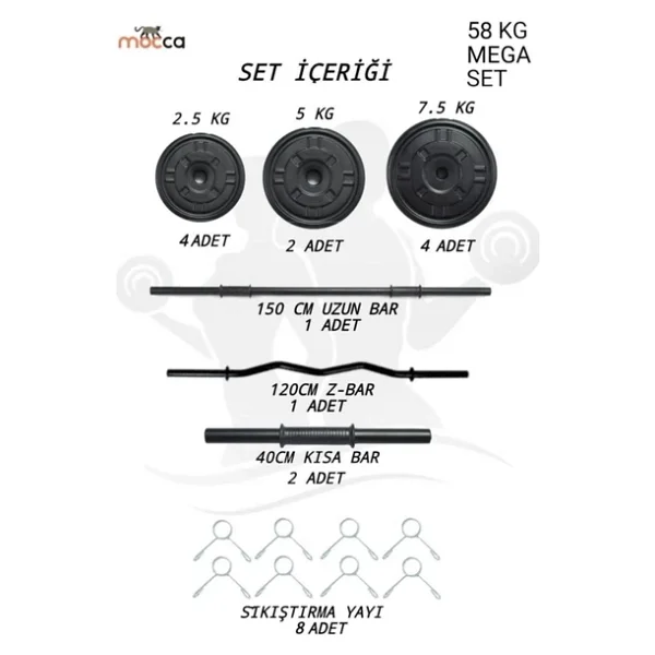 Mocca Style 58 Kg Z-Barlı Megaset Halter Seti Ve Dambıl Seti , Ağırlık Seti , Fitness Seti - Görsel 2