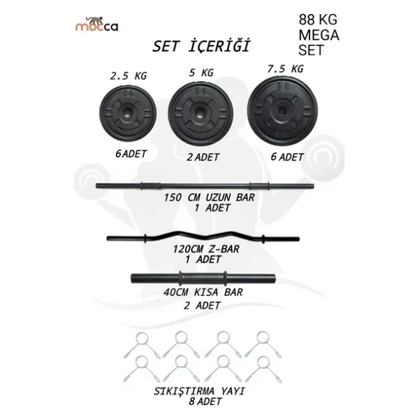 Dambılcım Mocca Style 88 Kg Z-Barlı Megaset Halter Seti Ve Dambıl Seti ,Ağırlık Seti, Fitnes - Görsel 3