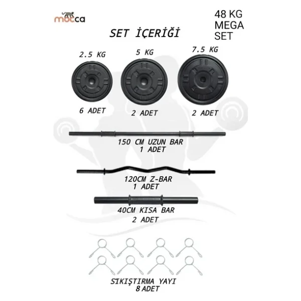 Mocca Style 48 Kg Z-Barlı Megaset Halter Seti Ve Dambıl Seti ,Ağırlık Seti , Fitness Seti - Görsel 2