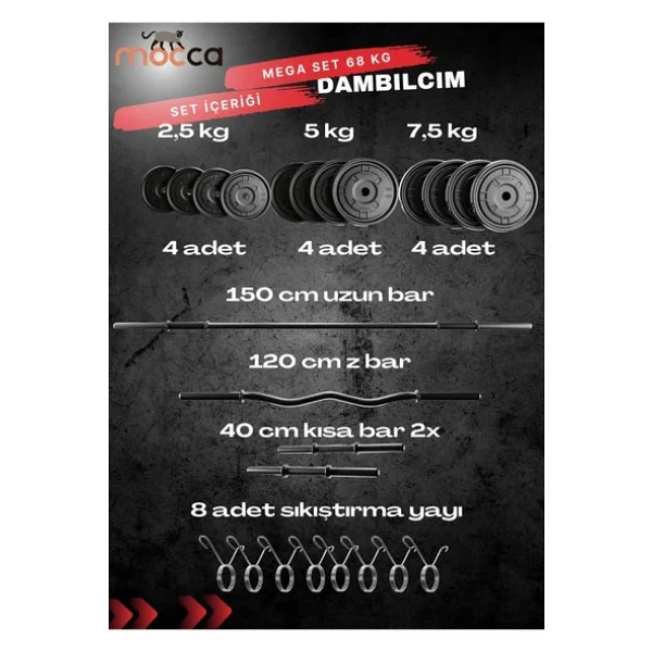 Moccastyle 68 Kg Z Bar Megaset Halter Ve Dambıl Seti - Görsel 2