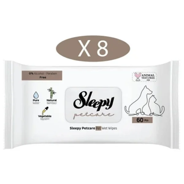 Sleepy Petcare Evcil Hayvan Islak Havlusu 60lı X 8 Adet (480 Yaprak) - Görsel 3