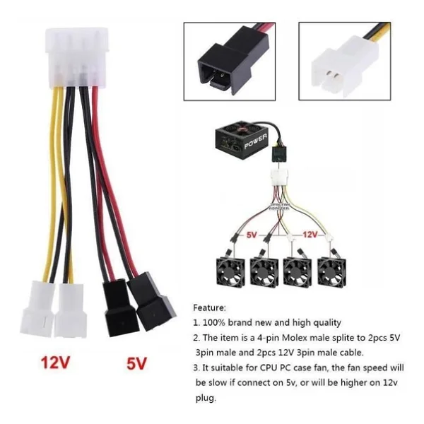 4475 Fan Çoklayıcı Kablosu Splitter 4 Pin Switch 3 Pin 3 Port - Görsel 2