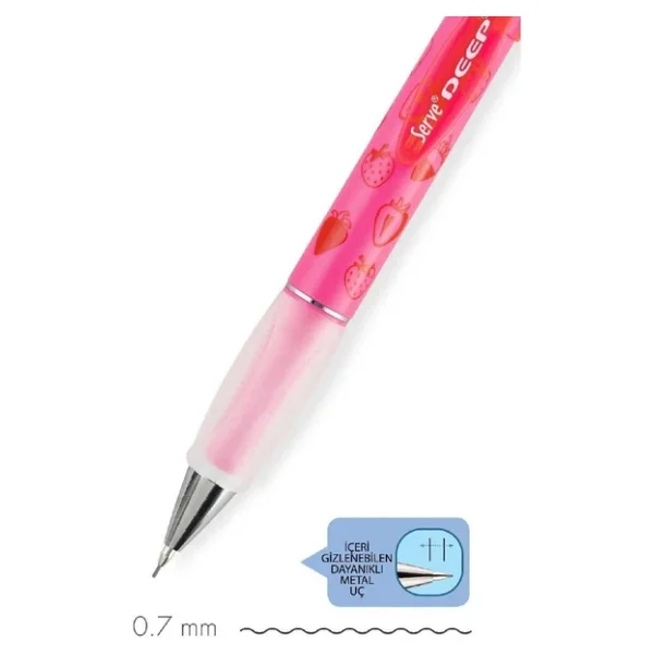 Serve Deep Meyve Temalı Çilek Desenli Pembe 0.7 mm Versatil Uçlu Kalem - Görsel 6