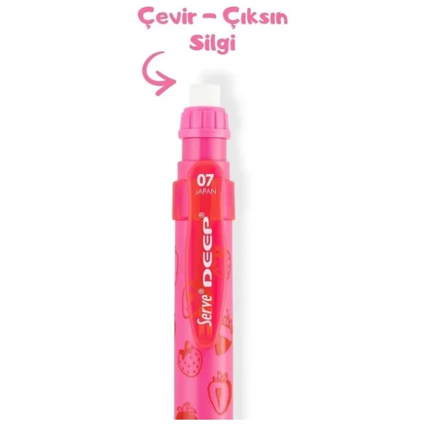 Serve Deep Meyve Temalı Çilek Desenli Pembe 0.7 mm Versatil Uçlu Kalem - Görsel 5