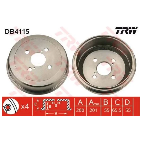 Trw Db4115 Arka Fren Kampanası Toyota Corolla 1.6 1993-2002 200x4 Ae 101 Ae 111 4243112130 - Görsel 3