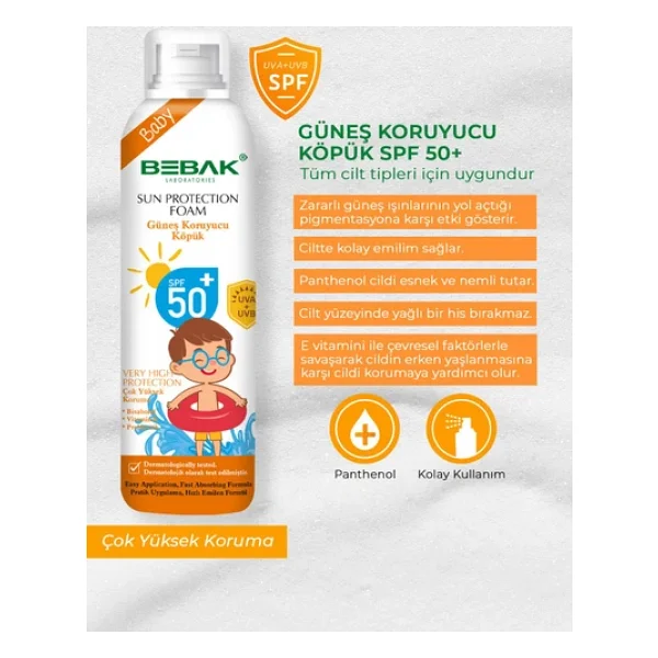 Bebak 150 Ml 50 Faktör Çocuk Güneş Koruyucu Köpük - Görsel 6