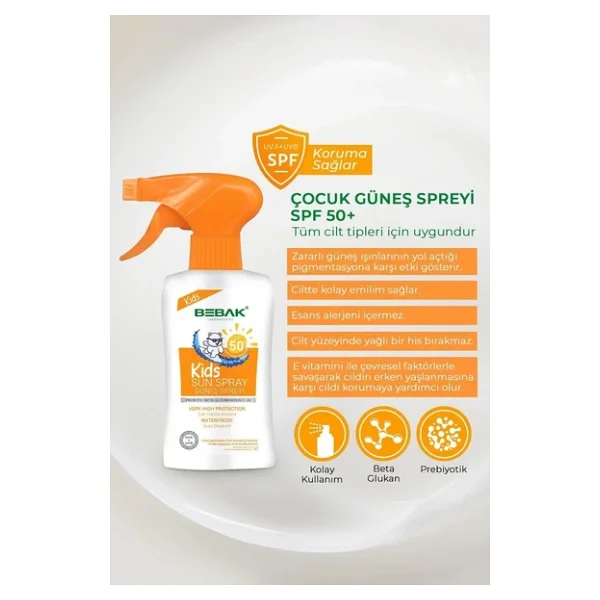 Bebak 50 Spf Uva / Uvb Işınlarına Karşı Yüksek Koruma Etkili Çocuk Güneş Kremi/Spreyi 175 Ml - Görsel 4