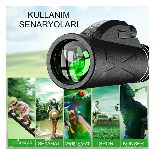 80x100 HD Zoom Tek Göz Monoküler Teleskop Taşınabilir Dürbün Yeşil - Görsel 4