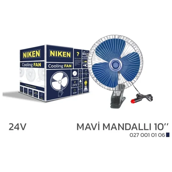 Niken Araç İçi Vantilatör Mavi Mandallı 24volt 10 İnç Niken - Görsel 6