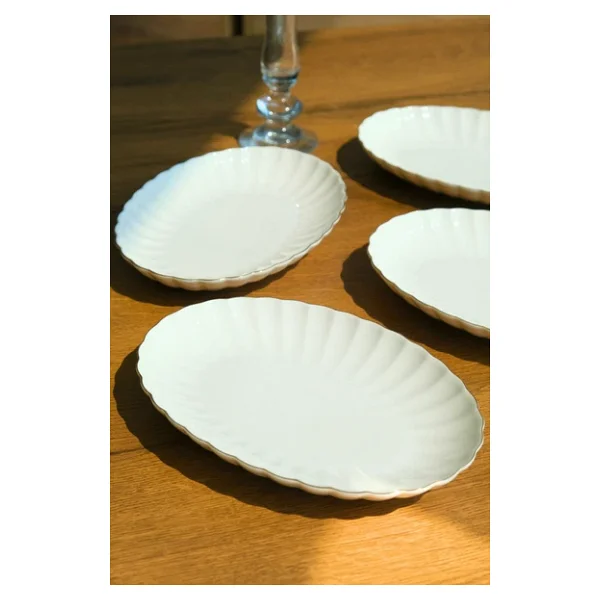Kütahya Porselen Bone Luz Altın File Kayık Tabak 24x17cm Bnlzf24ky20 4 Lü - Görsel 3