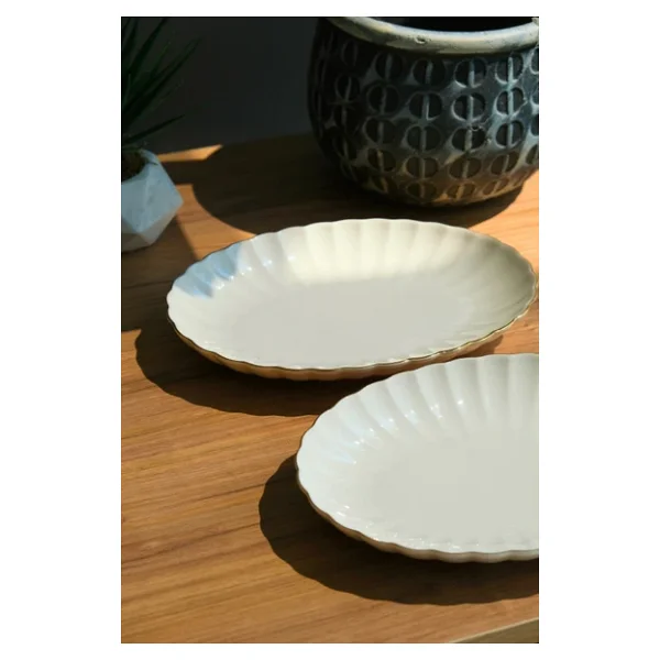 Kütahya Porselen Bone Luz Altın File Kayık Tabak 24x17cm Bnlzf24ky20 2 Li - Görsel 3