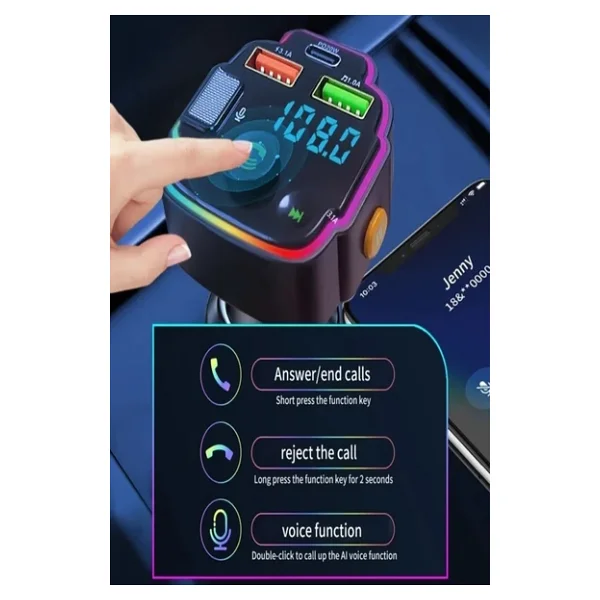 Transmitter Bluetooth Fm Araç Kiti Kolay Bağlantı Araba Müzik Mp3 Çalar Oto Çakmaklık Hızlı Şarj - Görsel 3