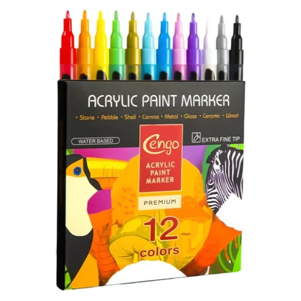 Cengo Cgo-602 Ekstra İnce Uçlu 12'li Akrilik Marker Kalem Seti - Görsel 6