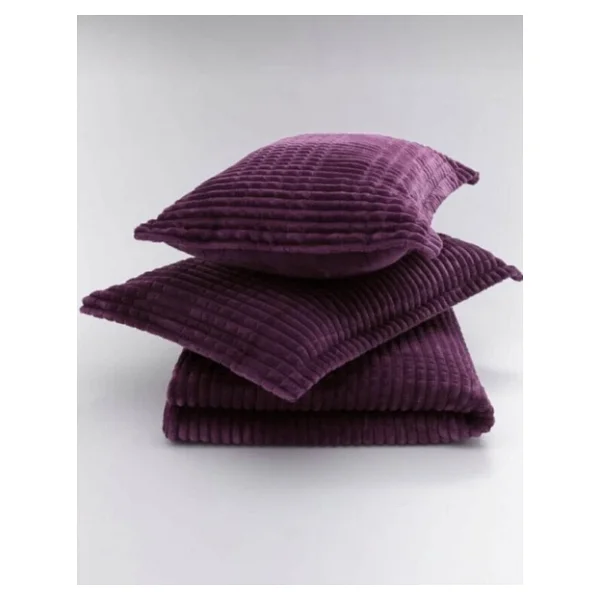 Merinos Modern Line 3 Parça Çift Kişilik Battaniye Seti Kutulu 220x240 Mürdüm - Görsel 2