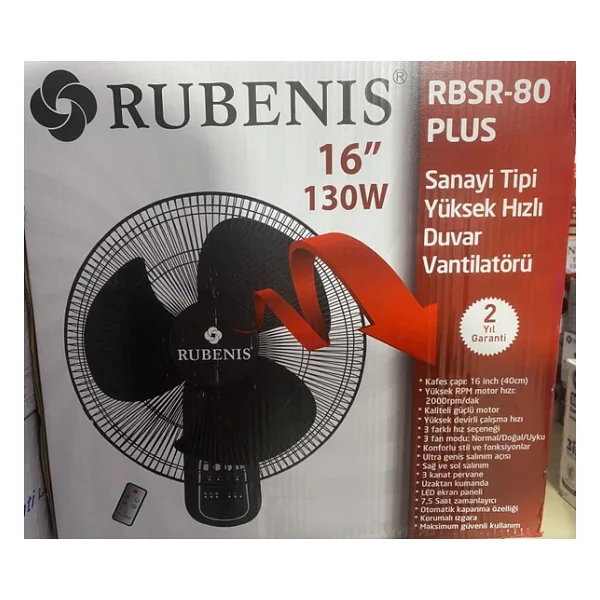 Rubenis Rbsr-80 Siyah Kumandalı Duvar Vantilatörü - Görsel 5