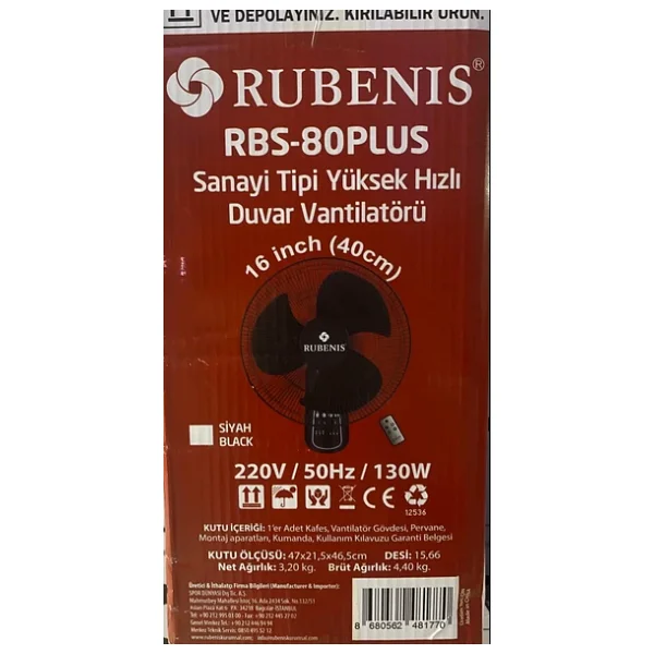 Rubenis Rbsr-80 Siyah Kumandalı Duvar Vantilatörü - Görsel 7