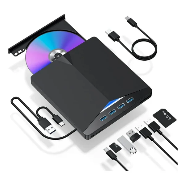 Valkyrie Harici CD DVD Rom Yazıcı Okuyucu USB 3.0 Hub Çoğaltıcı Tf Sd Kart Okuyucu 7in1 - Görsel 3